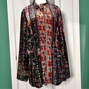 Johnny Was Black Velvet Floral Anorak Jacket Small
